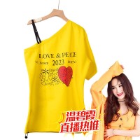 溫碧霞IRENENA服裝品牌露單肩百搭個性休閑純棉短袖T恤